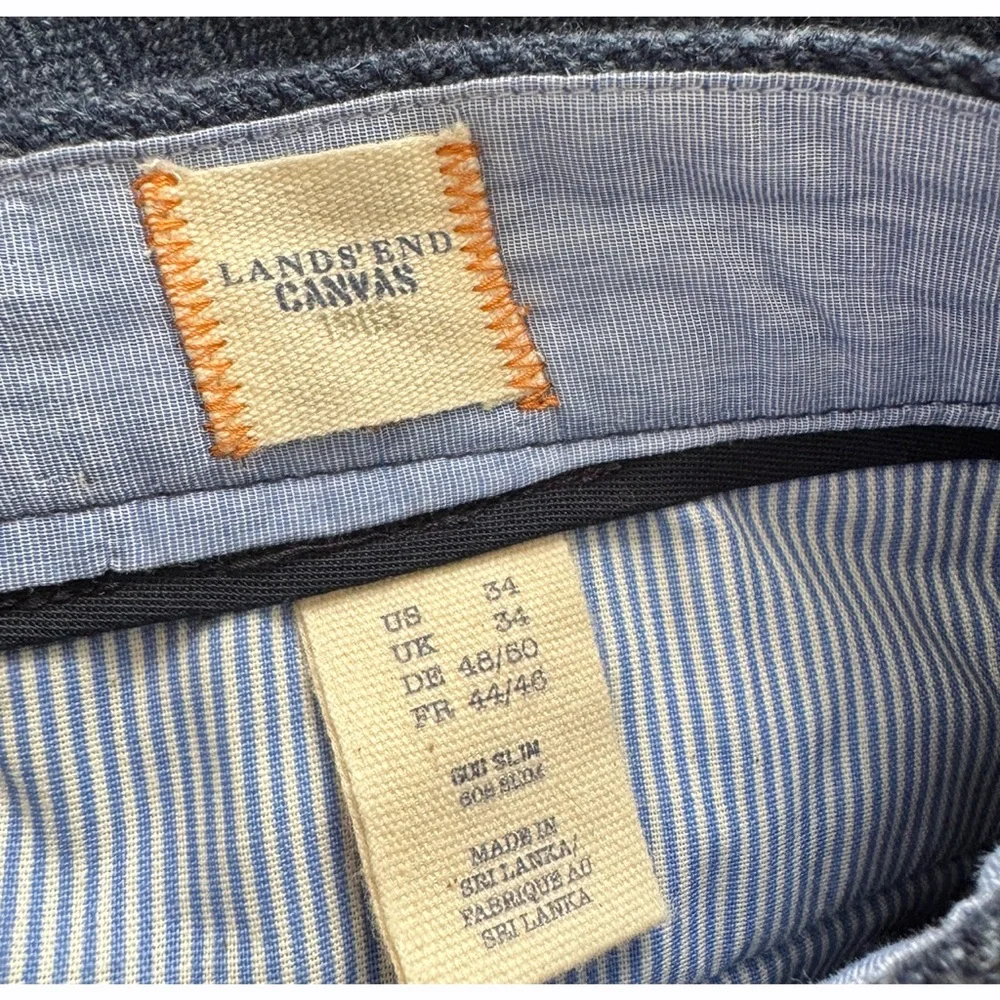 Lands’ End Mens Blue Wool Plain Front Trousers‎ Pants Size 34in NWOT